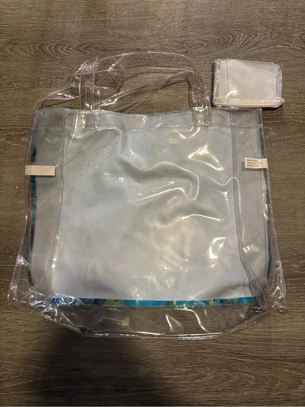 Clear Vinyl Tote and small pouch with Blue Tropical Fish Print